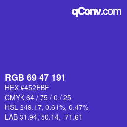 Farbcode: RGB 69 47 191 | qconv.com