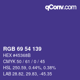 カラーコード: RGB 69 54 139 | qconv.com