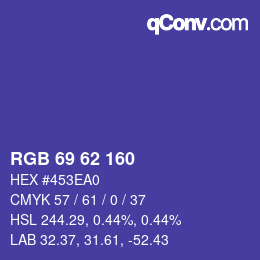 カラーコード: RGB 69 62 160 | qconv.com