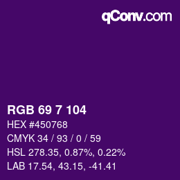 カラーコード: RGB 69 7 104 | qconv.com