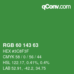 Color code: RGB 60 143 63 | qconv.com