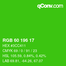 Farbcode: RGB 60 196 17 | qconv.com