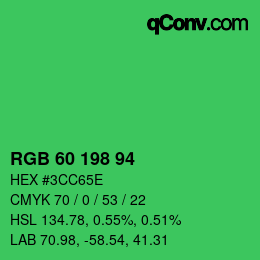 Code couleur: RGB 60 198 94 | qconv.com