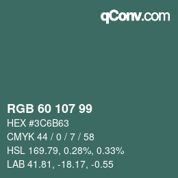 Color code: RGB 60 107 99 | qconv.com