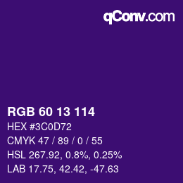 Farbcode: RGB 60 13 114 | qconv.com