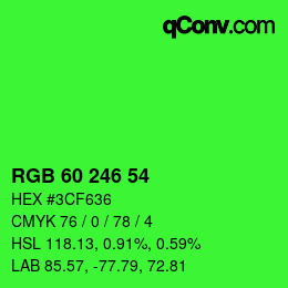 Farbcode: RGB 60 246 54 | qconv.com