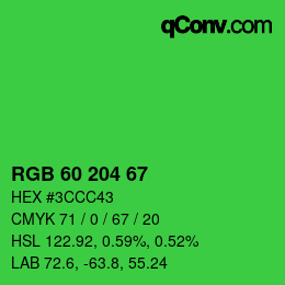 カラーコード: RGB 60 204 67 | qconv.com