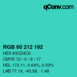 Color code: RGB 60 212 192 | qconv.com