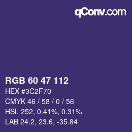 Color code: RGB 60 47 112 | qconv.com