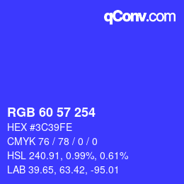 Color code: RGB 60 57 254 | qconv.com