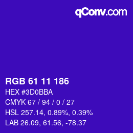 カラーコード: RGB 61 11 186 | qconv.com