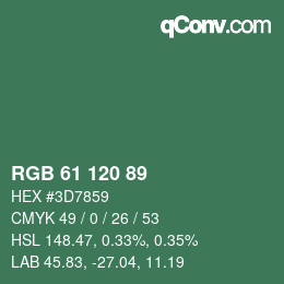 Color code: RGB 61 120 89 | qconv.com