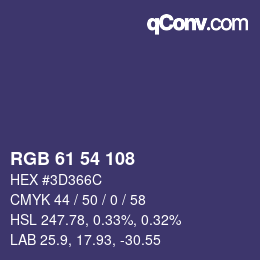 Color code: RGB 61 54 108 | qconv.com