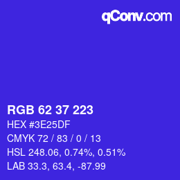 Color code: RGB 62 37 223 | qconv.com