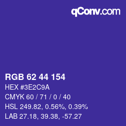 Color code: RGB 62 44 154 | qconv.com