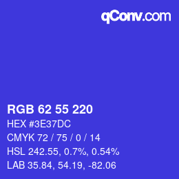 Color code: RGB 62 55 220 | qconv.com