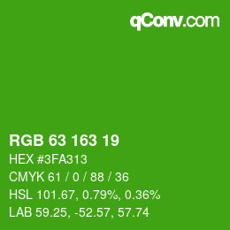 Color code: RGB 63 163 19 | qconv.com