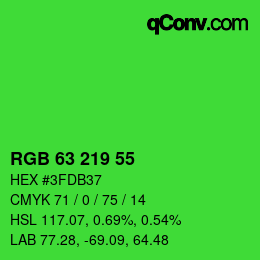 Farbcode: RGB 63 219 55 | qconv.com