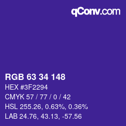 カラーコード: RGB 63 34 148 | qconv.com