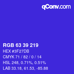 Color code: RGB 63 39 219 | qconv.com