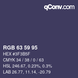 Color code: RGB 63 59 95 | qconv.com