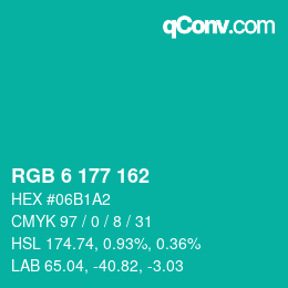 Code couleur: RGB 6 177 162 | qconv.com