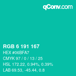 Color code: RGB 6 191 167 | qconv.com