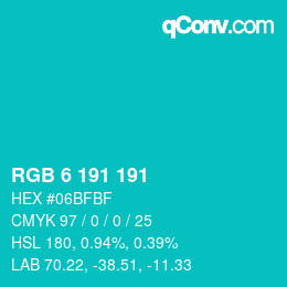 Code couleur: RGB 6 191 191 | qconv.com