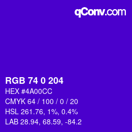 カラーコード: RGB 74 0 204 | qconv.com