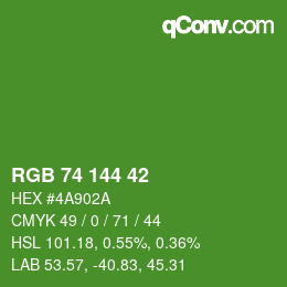 Color code: RGB 74 144 42 | qconv.com