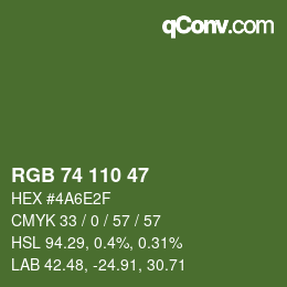 Color code: RGB 74 110 47 | qconv.com