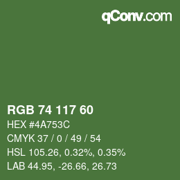 Color code: RGB 74 117 60 | qconv.com