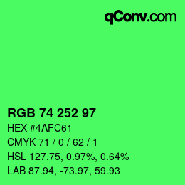 Farbcode: RGB 74 252 97 | qconv.com