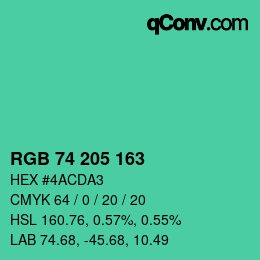 Code couleur: RGB 74 205 163 | qconv.com