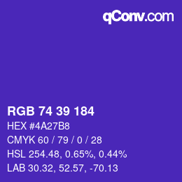 カラーコード: RGB 74 39 184 | qconv.com