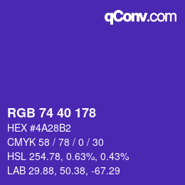 Código de color: RGB 74 40 178 | qconv.com