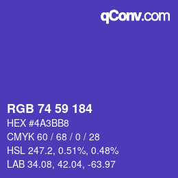 Code couleur: RGB 74 59 184 | qconv.com