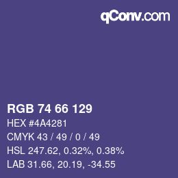 Code couleur: RGB 74 66 129 | qconv.com