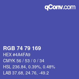 Color code: RGB 74 79 169 | qconv.com