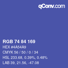 カラーコード: RGB 74 84 169 | qconv.com