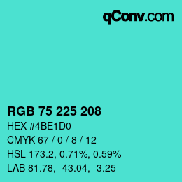 Farbcode: RGB 75 225 208 | qconv.com