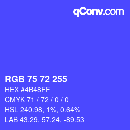 カラーコード: RGB 75 72 255 | qconv.com