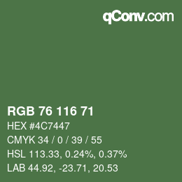 Color code: RGB 76 116 71 | qconv.com