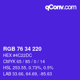 Color code: RGB 76 34 220 | qconv.com