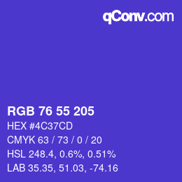 カラーコード: RGB 76 55 205 | qconv.com