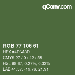 Color code: RGB 77 106 61 | qconv.com