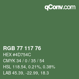 Color code: RGB 77 117 76 | qconv.com