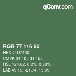 Color code: RGB 77 116 80 | qconv.com