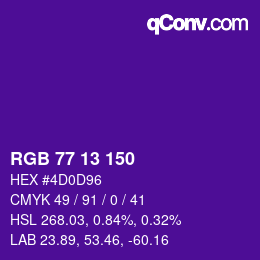 Color code: RGB 77 13 150 | qconv.com