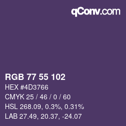 Color code: RGB 77 55 102 | qconv.com